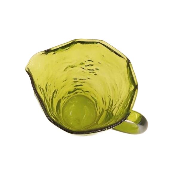 Vintage Green Crinkle Glass Pitcher by Morgantown Glass, Tijuana Pattern - Picture 4 of 6